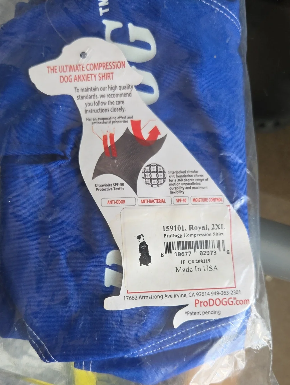 PRO DOGG COMPRESSION ANTIETY SHIRT FOR DOGS SZ 2XL